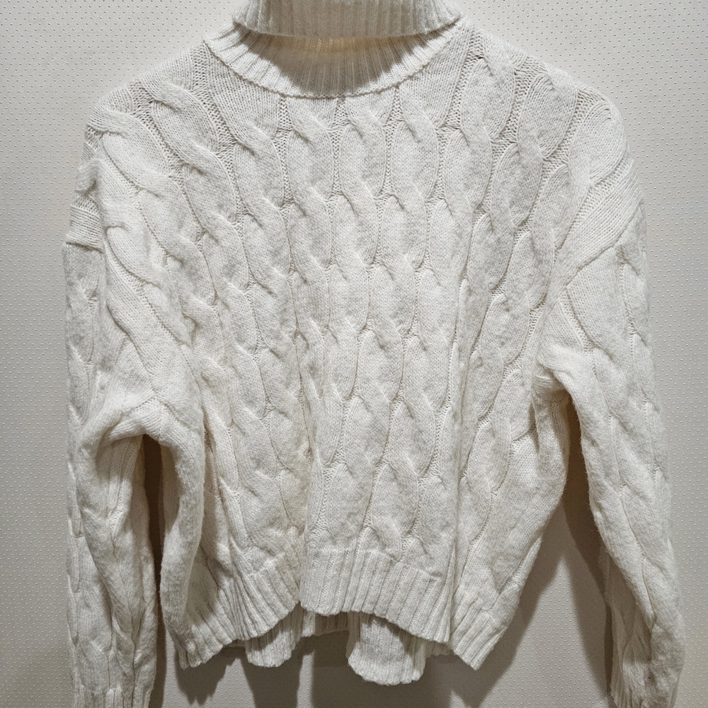 Pink Republic Ivory Cable Knit Turtleneck Sweater